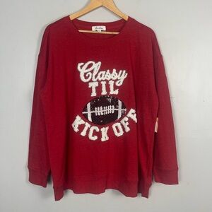 Anneliese Red White Graphic Women's Embroidered Football Sweater size 2X